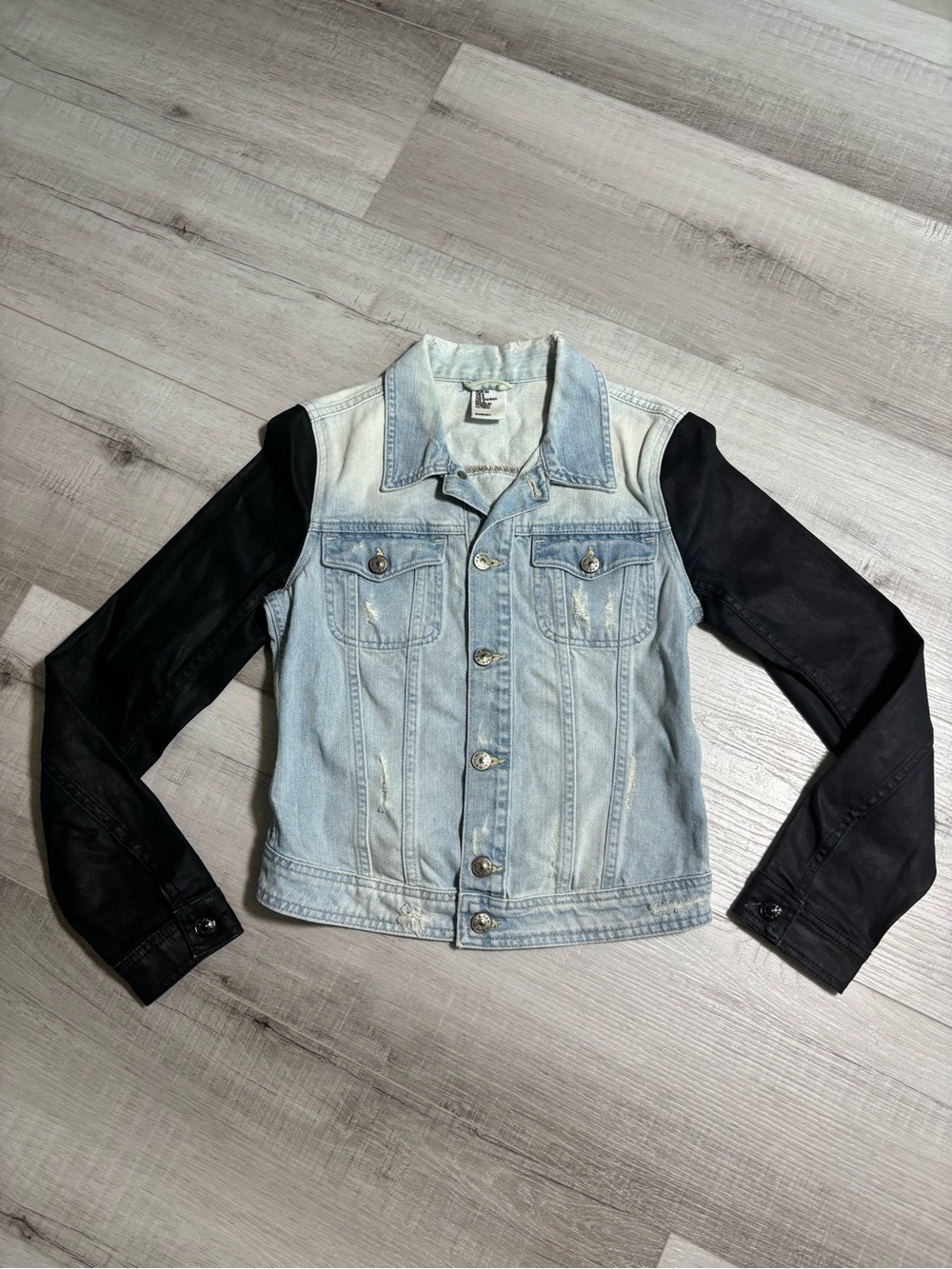 &Denim by H&M Distressed Denim Jacket Black Sleeves Size 6
